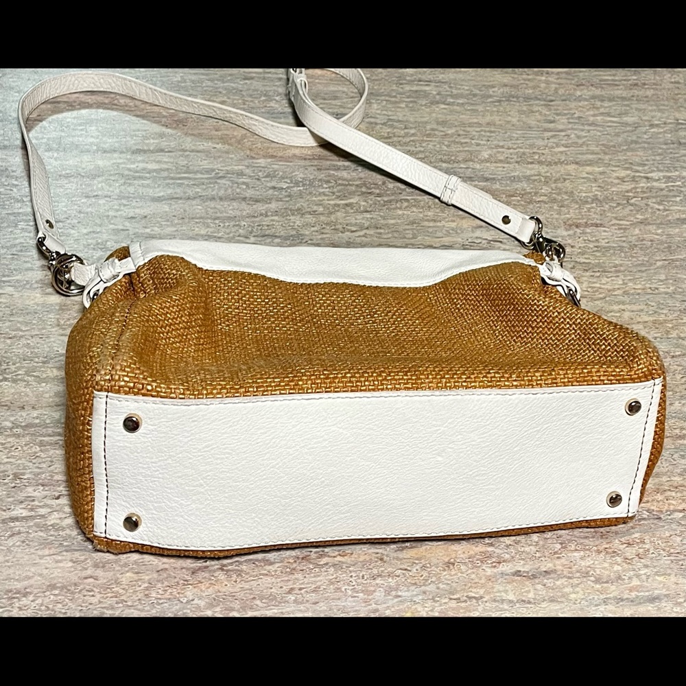 Kate Spade ♠️ white leather and burlap shoulder bag - Picture 2 of 16